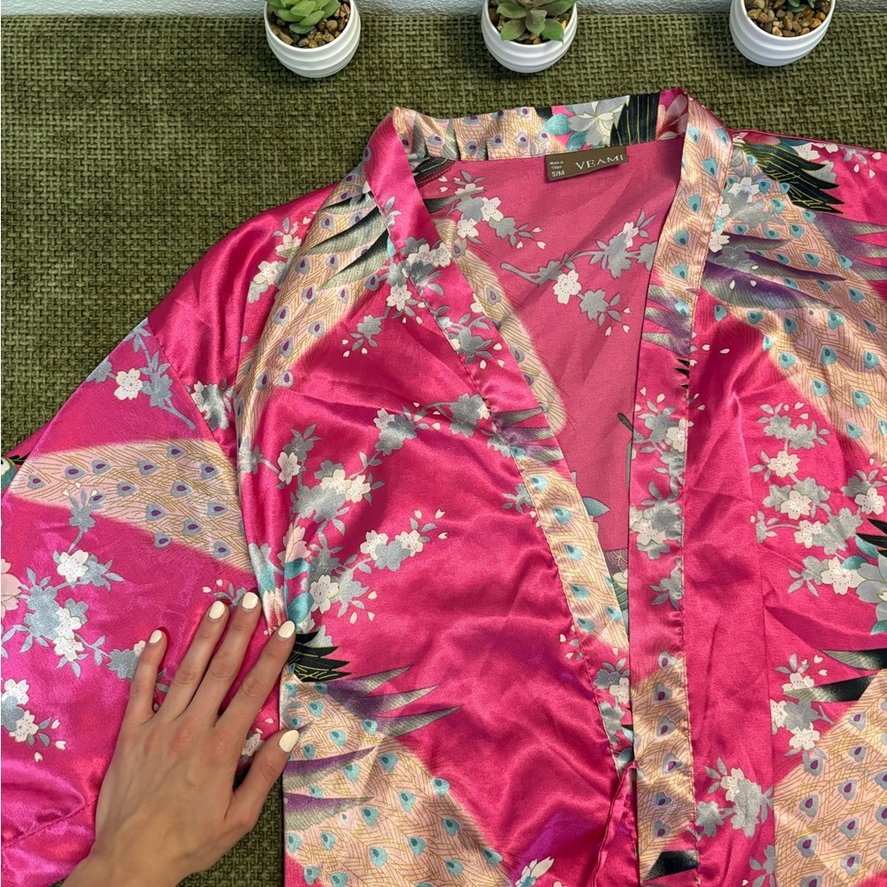 Ami Pink Floral Silk Robe